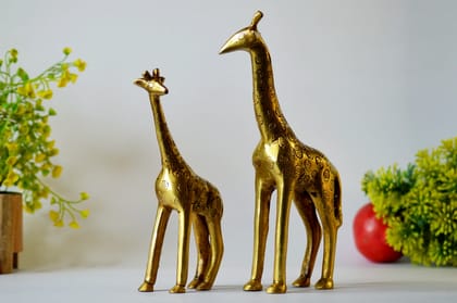 Brass Giraffe Pair Statue Idol (Color - Golden, Size - 9&7H *5&4L*2&1.5B) by Snova Enterprises