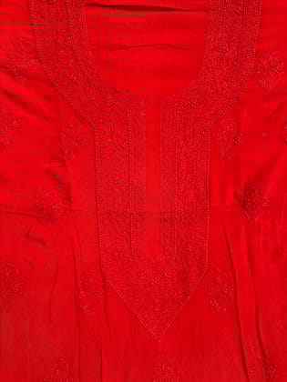 Modal Unstitched Kurti Fabric - Red-Red / Modal / Thread Work