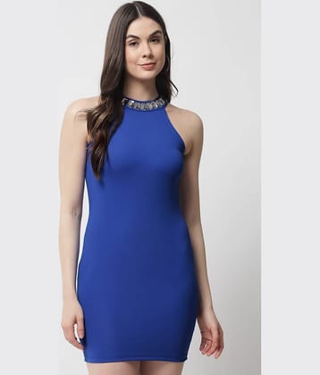 POPWINGS Women Polyester Solid Bodycon Dress ( Black )