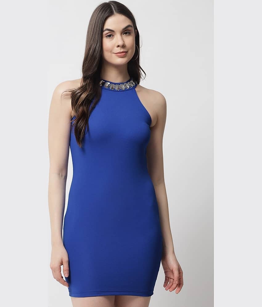 POPWINGS Women Polyester Solid Bodycon Dress ( Black )