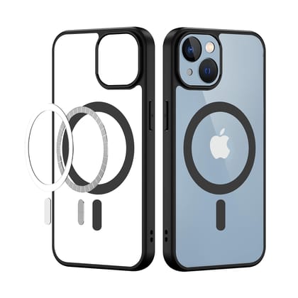 Magfit Cover for iPhone 13/14 | Mag-Safe Wireless Charging | Designed with Magnetic Lock Shockproof Phone Bumper Transparent Back Case Cover (Black)