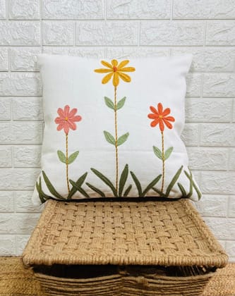 Indihomecraft Handicraft Cotton Cushion Cover - Hand Stitched Embroidery Decorative Art Boho Pillow Flower Printed Pillow Cover | Square Shape 18X18 Inches Cushion Cover, Set of 1 Indihomecraft Handicraft Cotton Cushion Cover - Hand Stitched Embroidery Decorative Art Boho Pillow Flower Printed Pillow Cover | Square Shape 18X18 Inches Cushion Cover, Set of 1