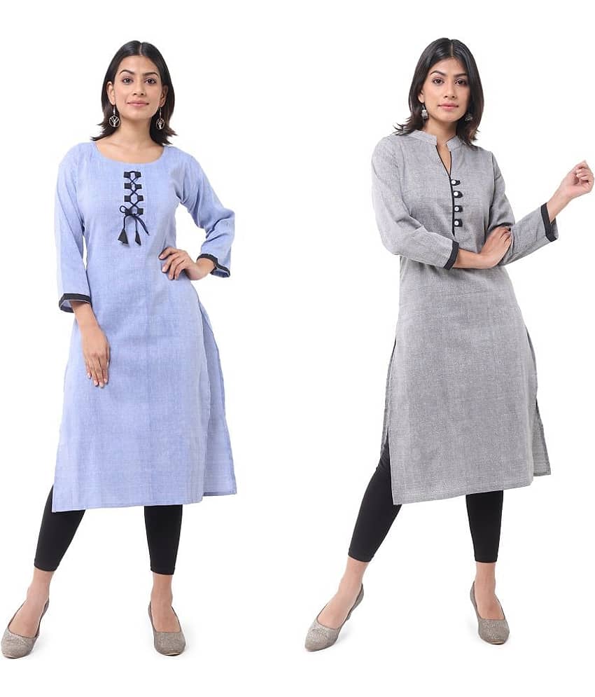 DESHBANDHU DBK - Multicolor Cotton Women's Straight Kurti ( Pack of 2 )