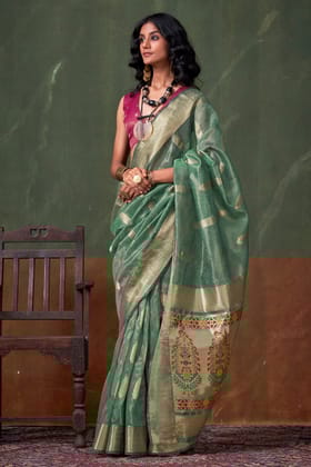 Green Zari Tissue Paithani Saree