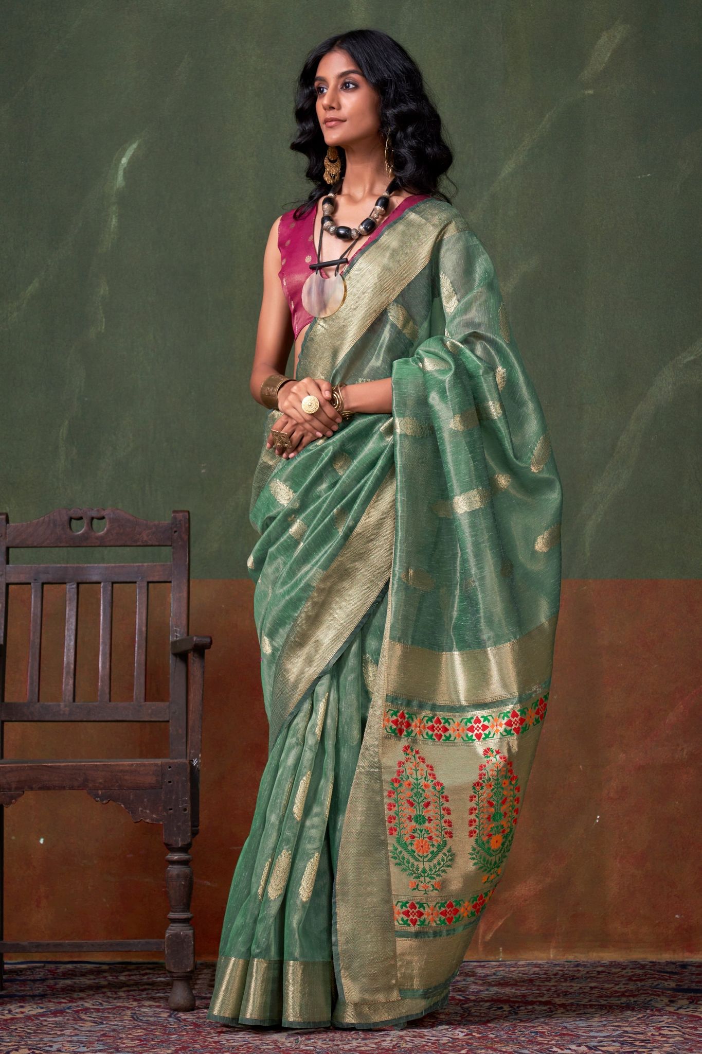 Green Zari Tissue Paithani Saree