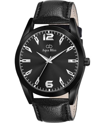 AQUA BLISS - Black Leather Analog Men's Watch