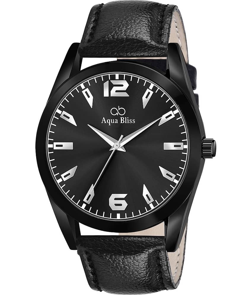 AQUA BLISS - Black Leather Analog Men's Watch