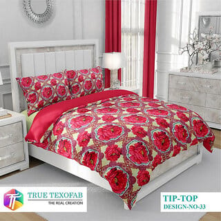 Black Bee  Pink Rose Print Double Bedsheet With 2 Pillow Covers (208 X 213 Cm)(Bs32-04)