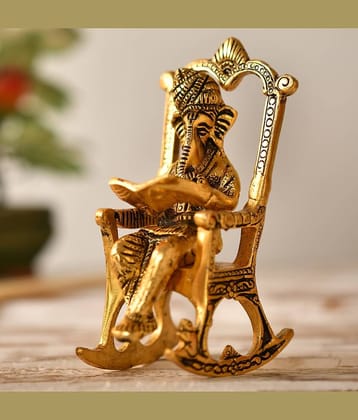 Fashion Bizz Metal Lord Ganesha On Rocking Chair Decorative Showpiece - 15 cm