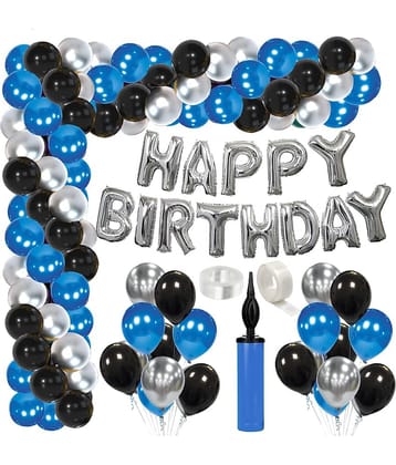 Zyozi Blue Balloon Garland Arch Kit 79pcs Blue Silver and Black Mettalic Balloon with Happy Birthday Foil Balloon for Birthday Decoration Baby Shower Graduation Decoration