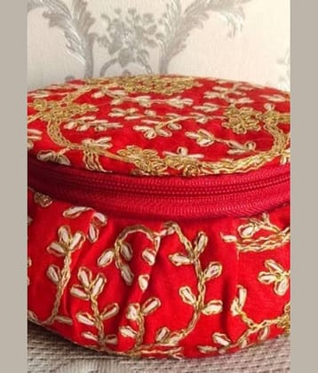 Koogly Embroidery Matki Shape Small Size Jewelry/BangleBox /Makeup/Earing Storage Fancy Marriage Gift and multipurpose Vanity Box  (Red)