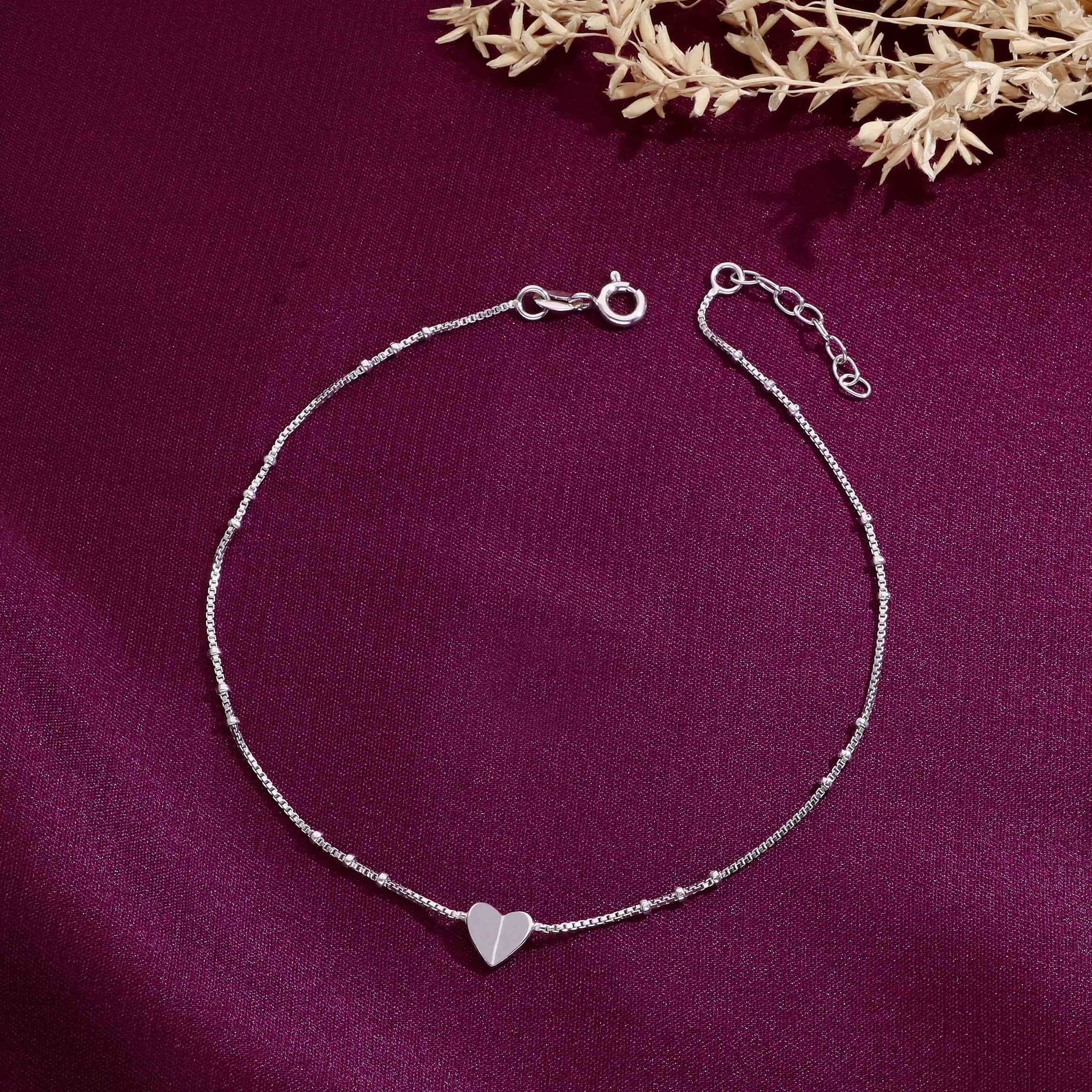 STYLISHLY SLEEK SILVER HEART ANKLET-None / Silver