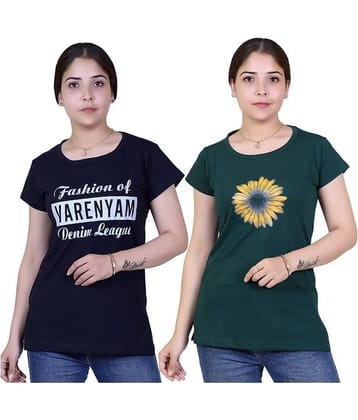 Varenyam Women Cotton Regular Fit Round Neck T-Shirt ( Navy )