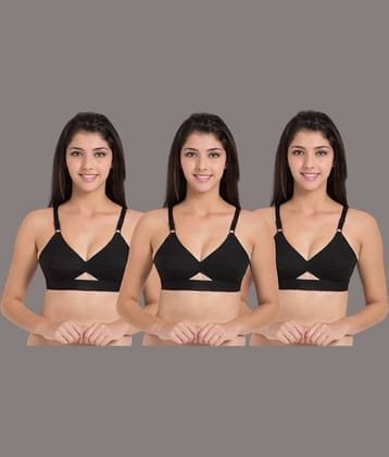 Desiprime - Black Cotton Non Padded Women's Everyday Bra ( Pack of 3 )