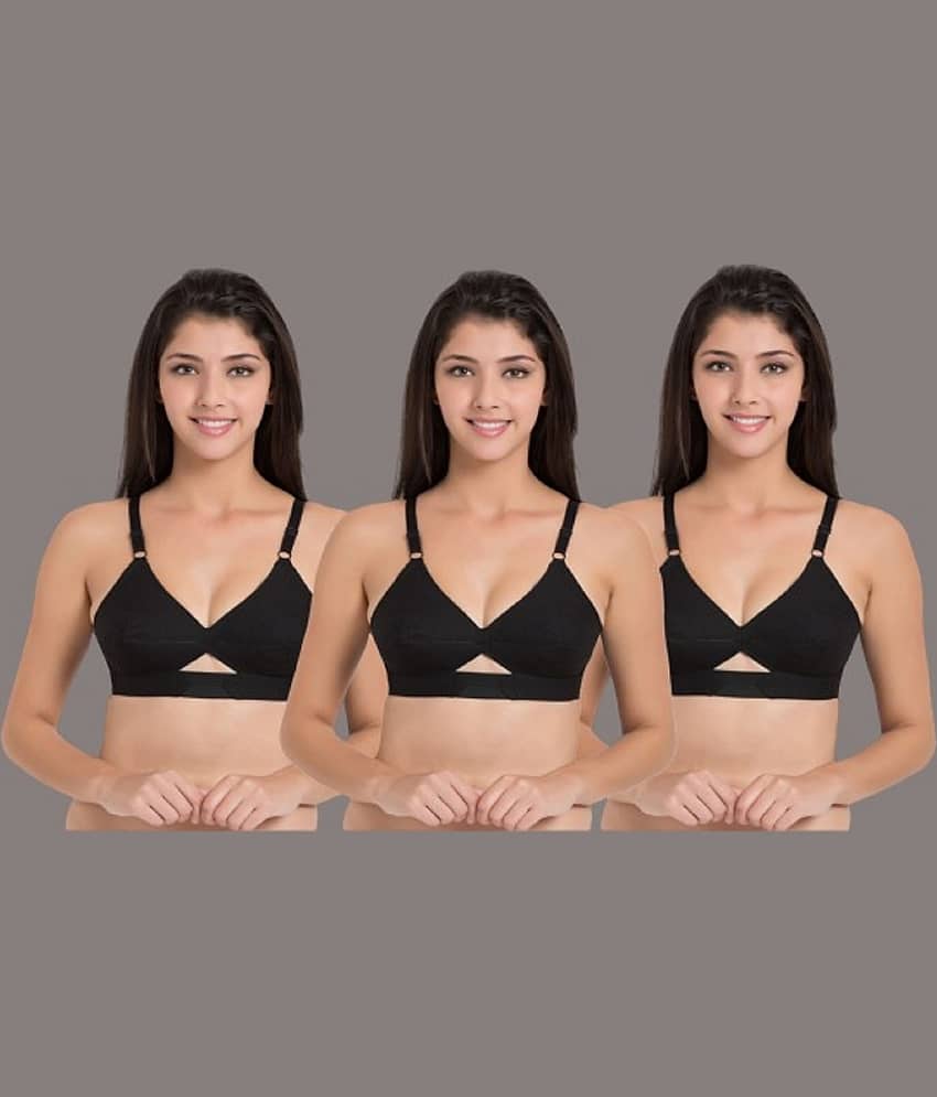 Desiprime - Black Cotton Non Padded Women's Everyday Bra ( Pack of 3 )