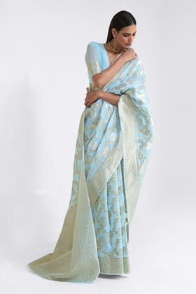Light Sky Blue Linen Silk Saree