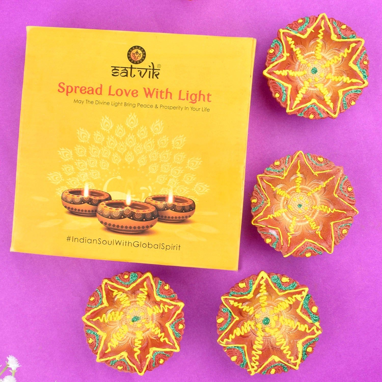 Glow of Tradition Handcrafted Clay Diyas Set of 4