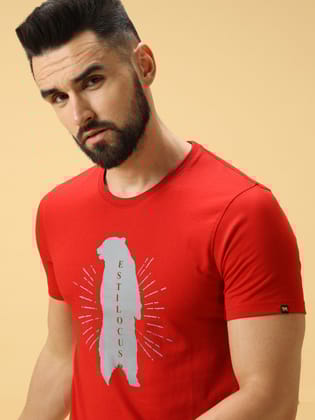 Bear Grey Print Crew Neck T-Shirt-S
