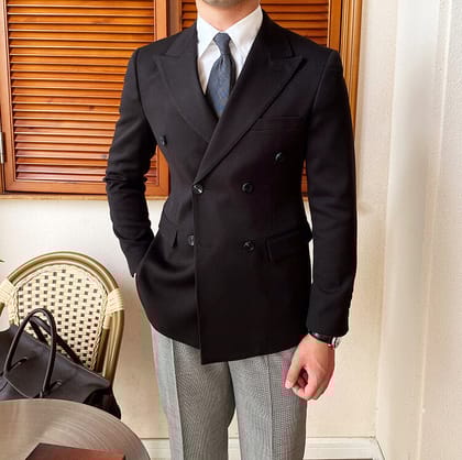 Black Double Breasted Blazer by Italian Vega®-M-40
