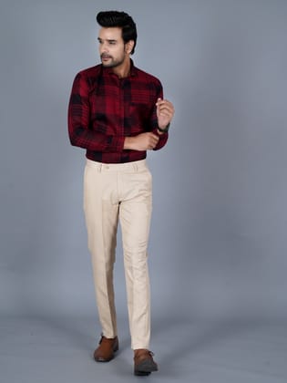 Regular Fit Men Beige Trousers