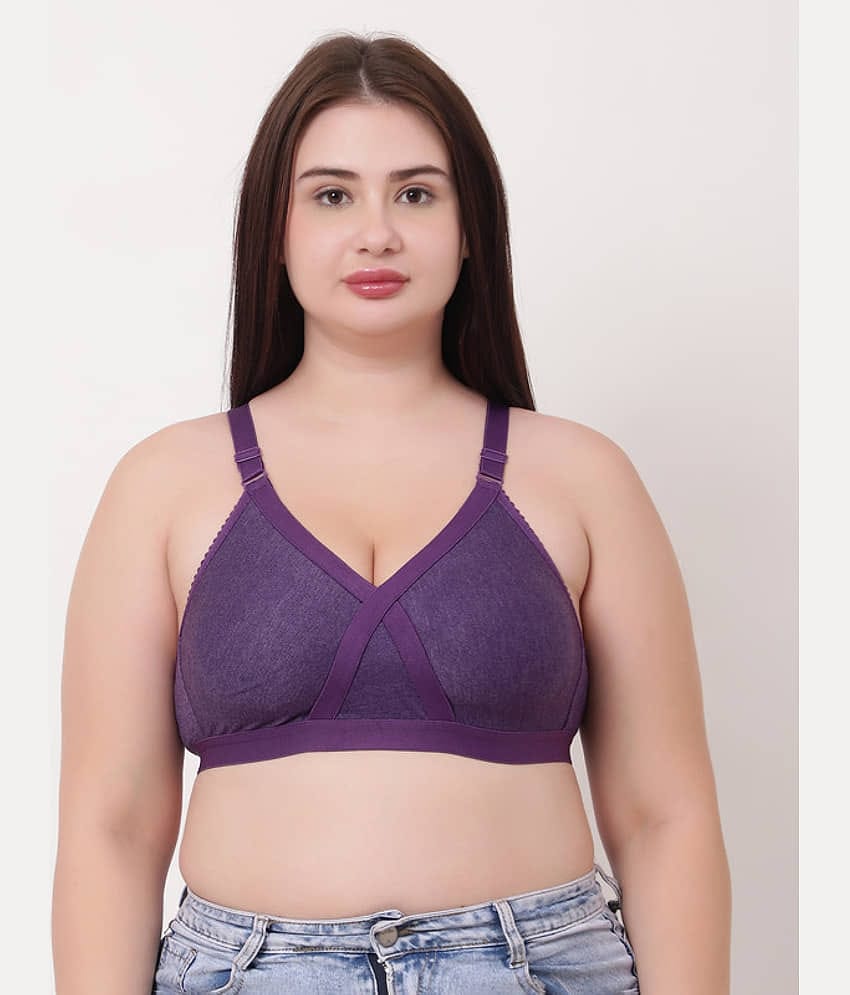 Funhame Pack of 1 Cotton Non Padded Minimizer Bra For Women ( Purple )