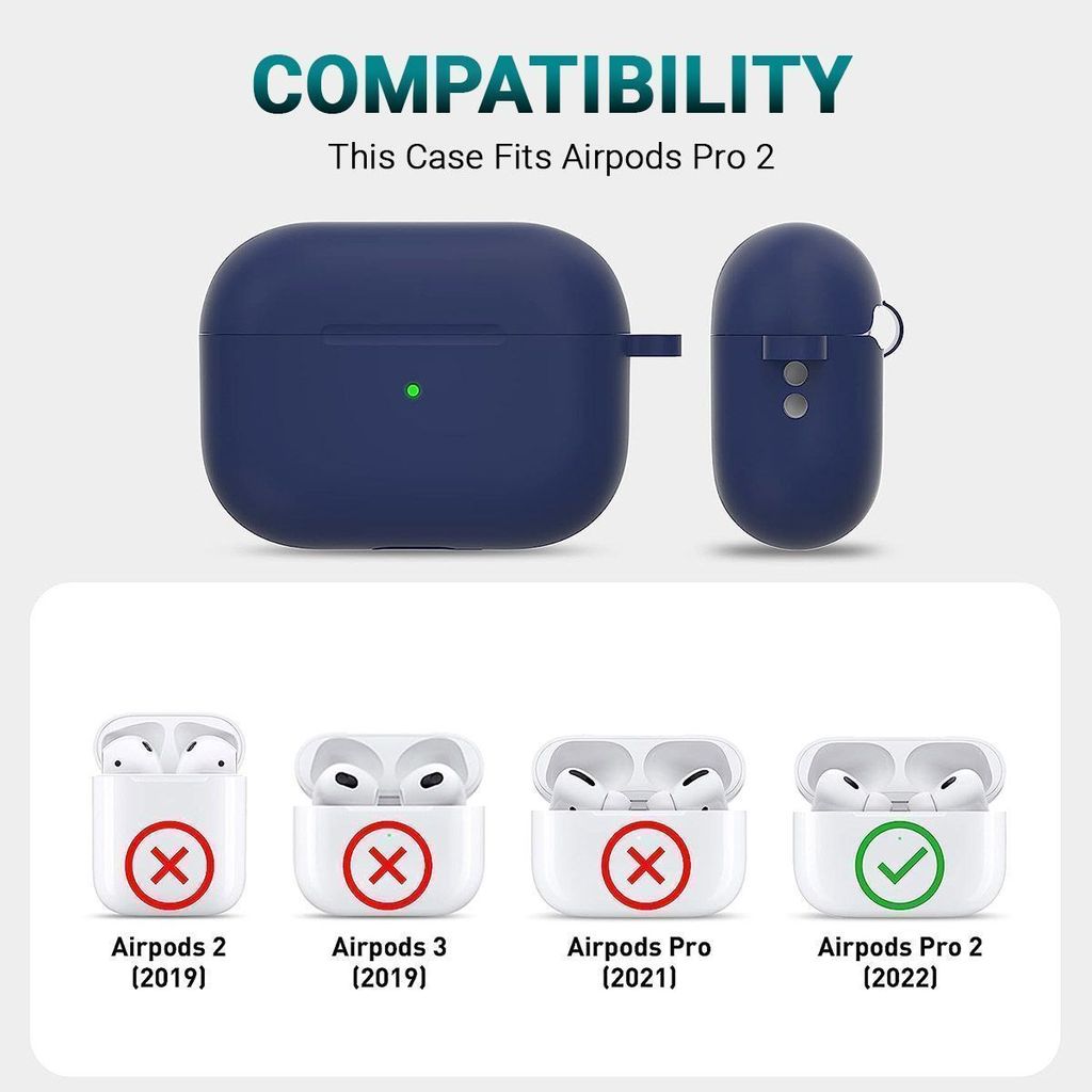 LIRAMARK Silicone Soft Case Cover with Buckle for Airpods Pro 2 Case (2023/2022), AirPods Pro 2nd Generation Cover (Midnight Blue)