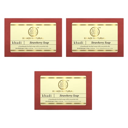 Khadi Natural Strawberry Soap Combo Pack Of 3 – 125gm Each Khadi Natural Strawberry Soap Combo Pack Of 3 – 125gm Each