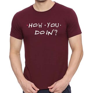 HIT SQUARE Maroon Pure Cotton Round Neck Printed For Men