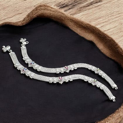 Real Sterling Silver women Pink White CZ trendy charming Anklet Ankle Pair 10.3"