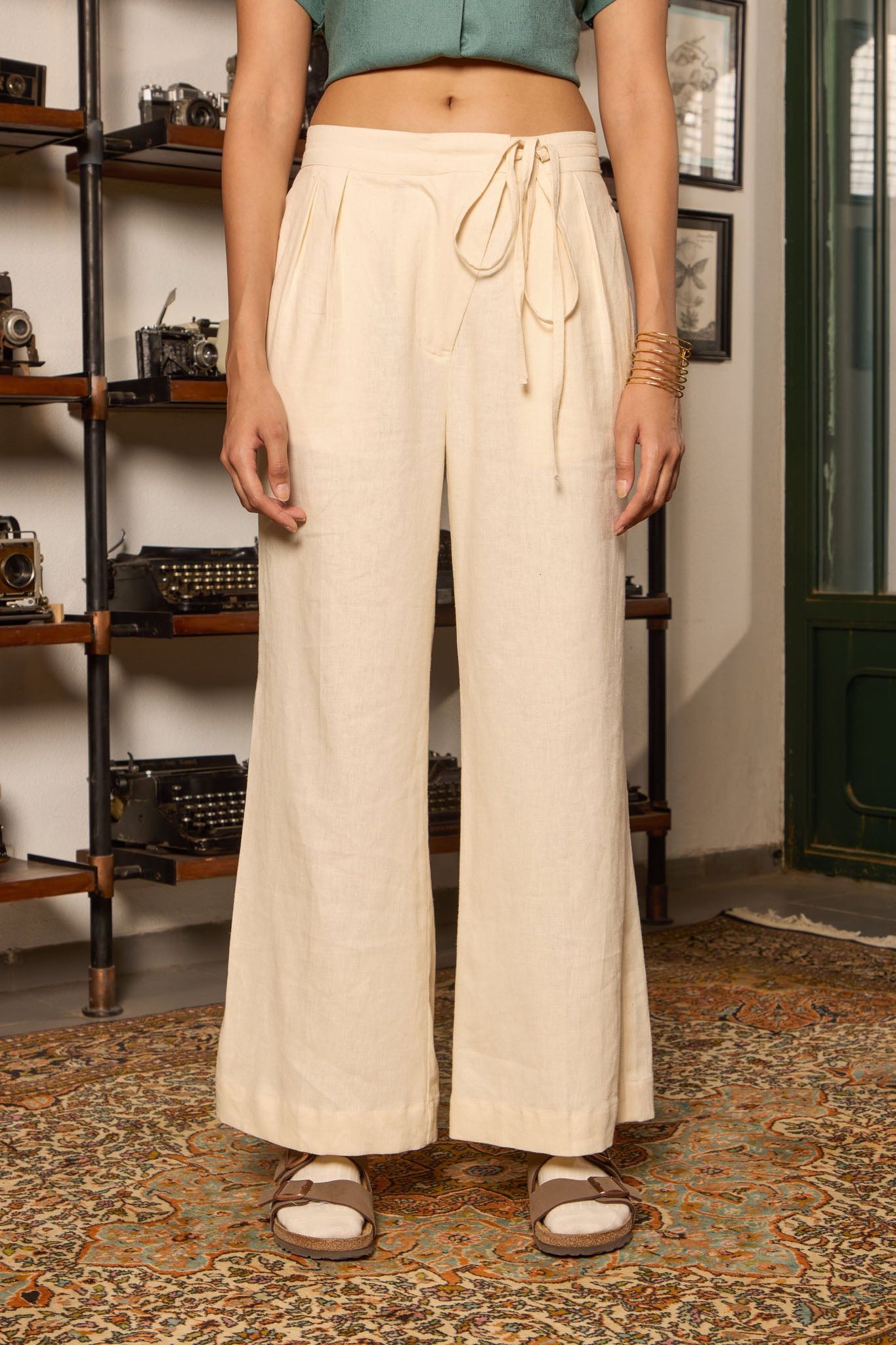 Linen Drawstring Pants-XS