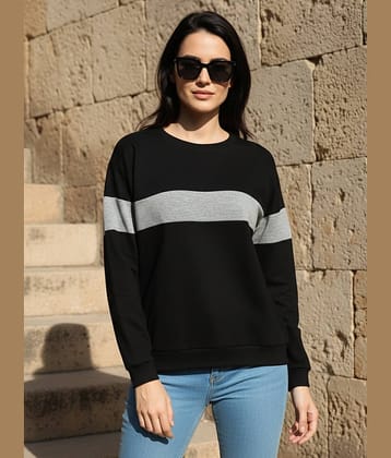 Leotude Women Fleece Round Neck Sweatshirt For Light Winters ( Black )