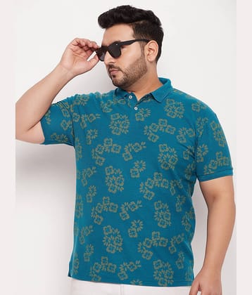 GET GOLF Pack of 1 Cotton Blend Regular Fit Printed Half Sleeves Men's Polo T Shirt ( Teal Blue )