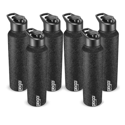 PEXPO Stainless Steel Sports/Fridge Water Bottle, 1000 ml, Pack Of 6 Black, Chromo | Eco-Friendly & Leak-Proof Water Bottle