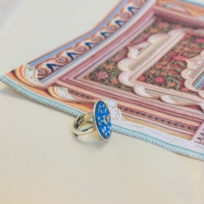 Ishika Enamel Silver 925 Ring-Cyan Blue