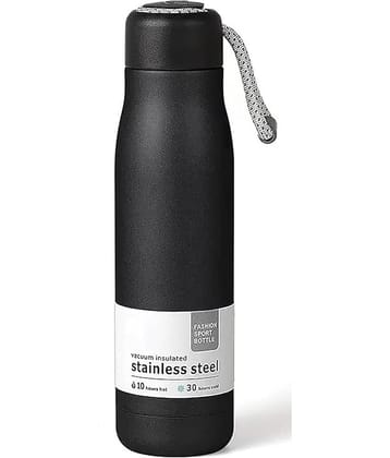 Bhavyta Water Bottle with Portable Lid Vacuum Insulated Black Stainless Steel Water Bottle 500 mL ( Set of 1 )