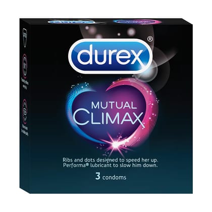 Durex Mutual Climax Condoms for Men & Women - 3 Count |Extra Dotted and Ribbed for Pleasure | Performa Lubricant for Long Lasting Climax Delay|Suitable for use with lubes & toys