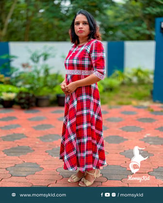 Christmas Tartan Red Half Sleeve Cotton Dress - Sleeveless