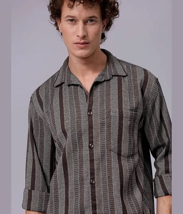 The Indian Garage Co. 100% Cotton Relaxed Fit Striped Full Sleeves Mens Casual Shirt - Khaki ( Pack of 1 ) - None
