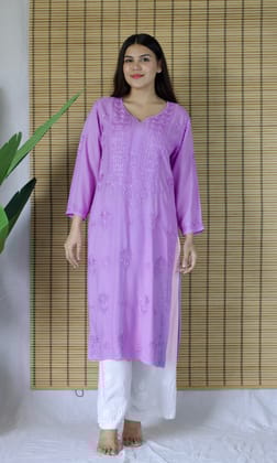 Rayon Chikankari Long Kurta – Lavender-S
