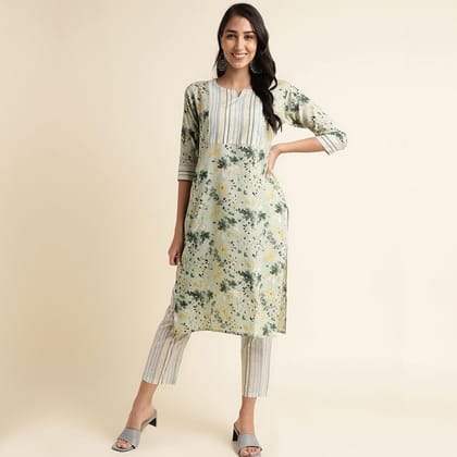 Cotton Blend Floral Printed straight Kurti set