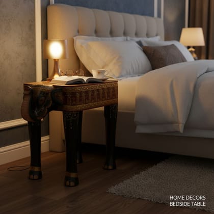 Wooden Beautiful Painted Nightstand Table, Home Decors Amazing Design Handicraft Table, Bedroom Decors Lovely Bedside Table