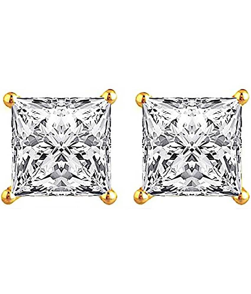 Zeneme Alloy Gold Plating Cubiz Zirconia Studded White Coloured Earrings