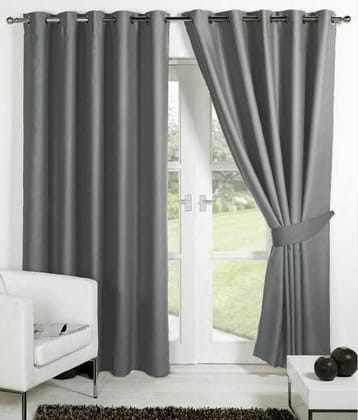 N2C Home Solid Semi-Transparent Eyelet Curtain 9 ft ( Pack of 2 ) - Dark Grey