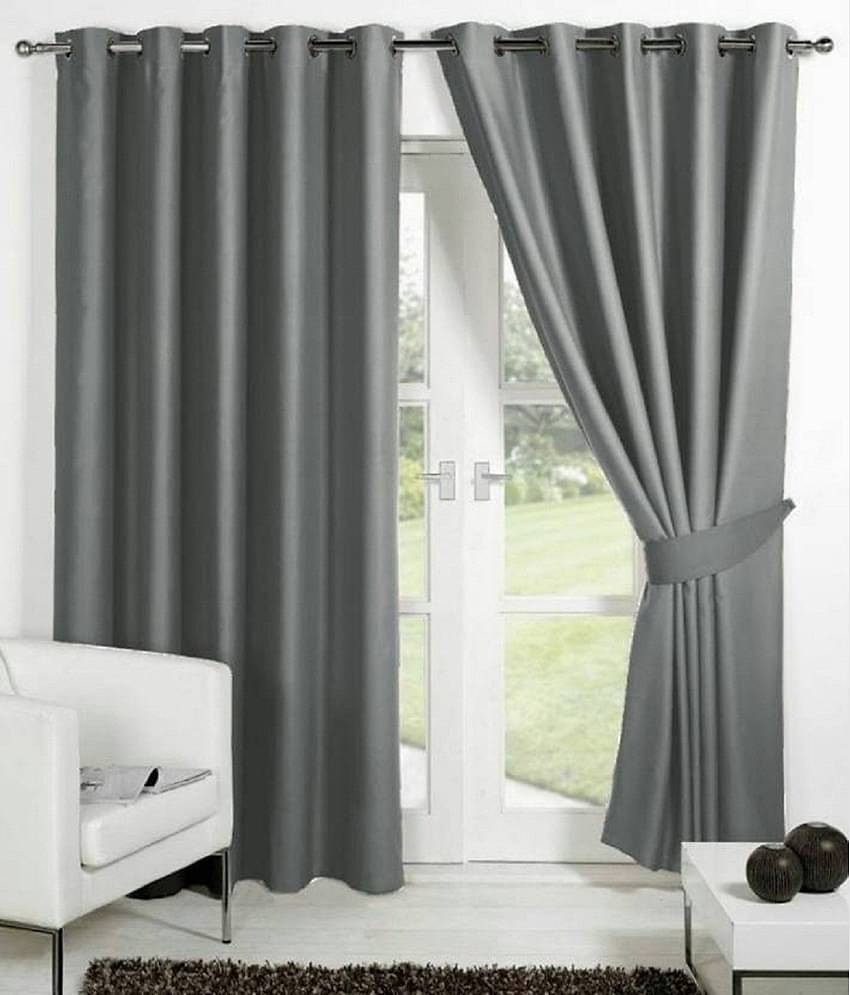 N2C Home Solid Semi-Transparent Eyelet Curtain 9 ft ( Pack of 2 ) - Dark Grey