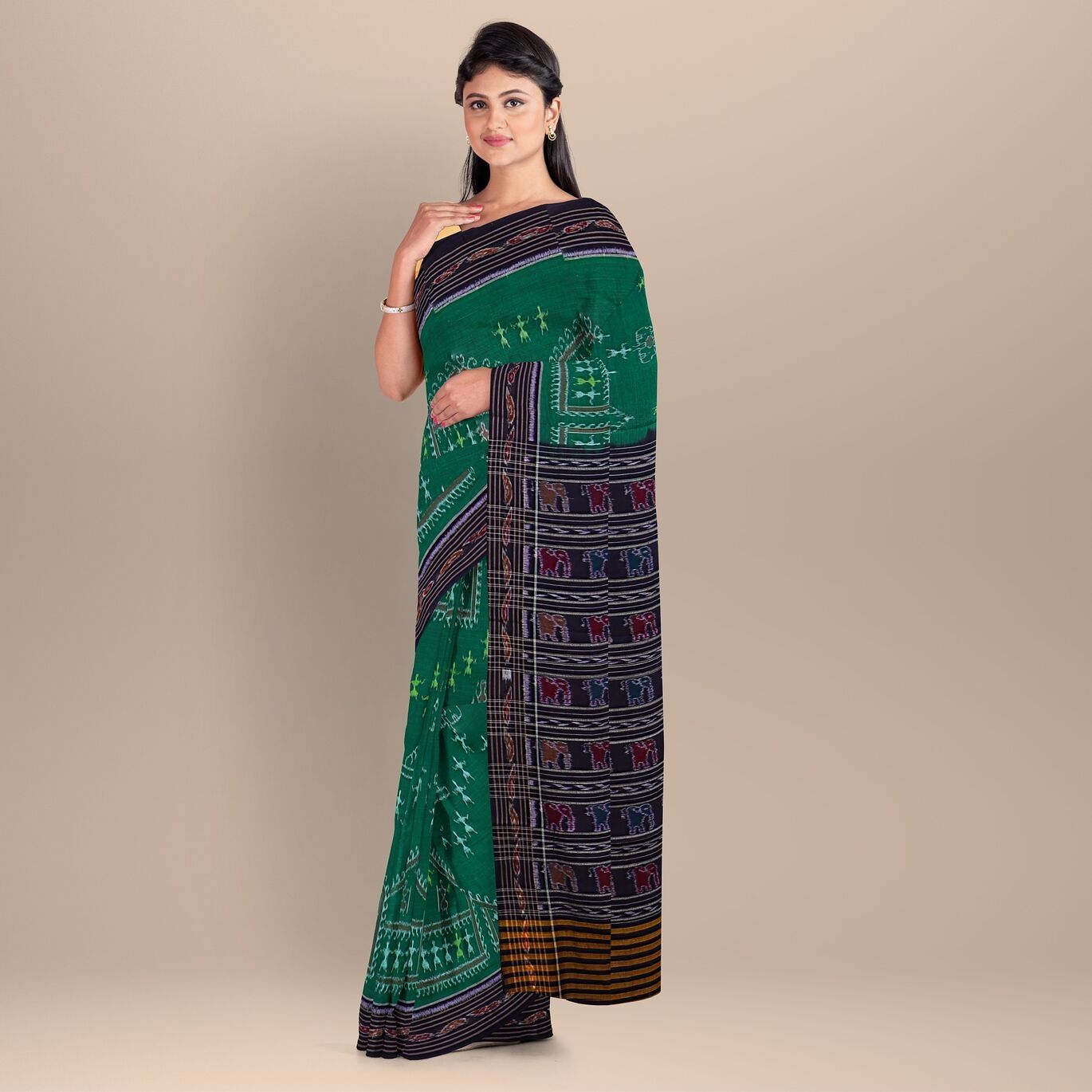 Brunswick Green Nuapatna Cotton Saree