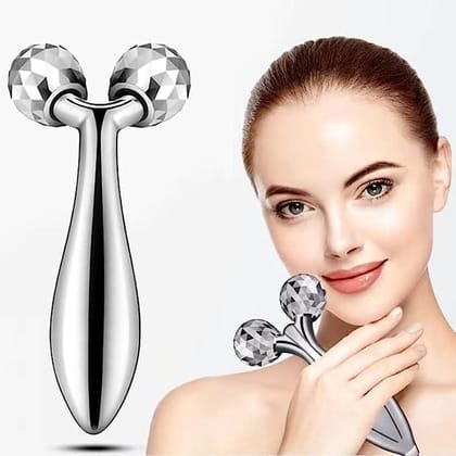 3D Manual Roller Massager 360° Rotating Face & Body Massager for Skin Lifting, Wrinkle Reduction & Facial Relaxation – Skin Tightening Tool for Men & Women (Silver)