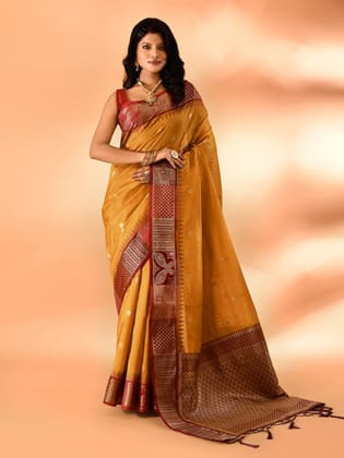 Mustard Pure Cotton Silk Banarasi Weaving Saree