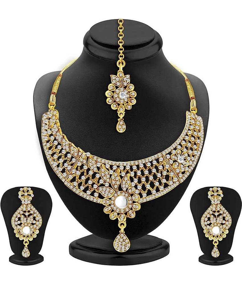 Sukkhi Golden Alloy Necklace Set With Maang Tika