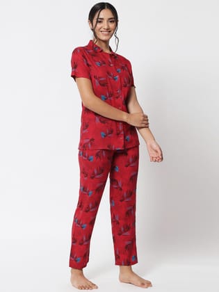 Printed Rayon Shirt and Pyjama Nightsuit N75Rd