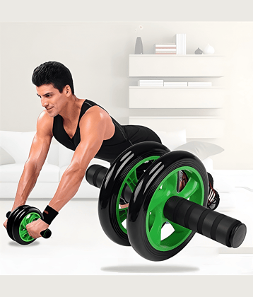 Double Wheel Ab Wheel Roller Exercise Equipment for Men and Women Workout Home Gym Exercise (Pack of 1) Green